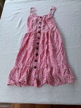 Women’s Pink Floral Button-Down Sundress with Ruffle Hem